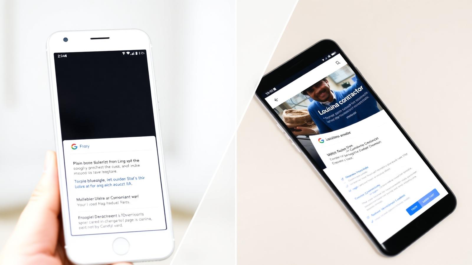 Special $199 web design and $249 monthly Answer Engine Optimization offer for local Louisiana home service companies — before-and-after AI Overview visibility comparison.