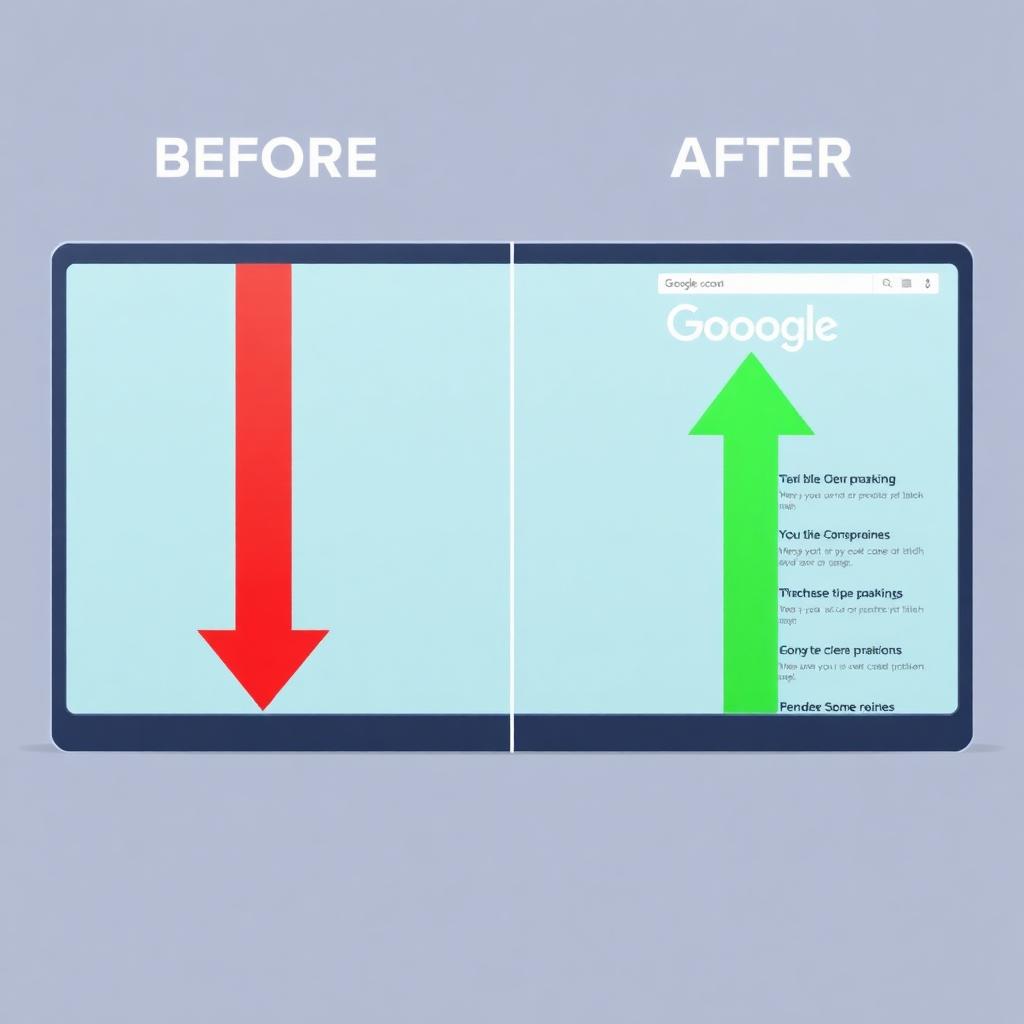 Before and after Google core update recovery showing lost rankings restored to page one.