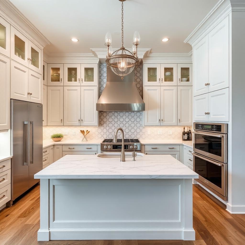 Luxury custom home interior kitchen by a Louisiana home builder — custom millwork, quartz island, and high-end appliances.